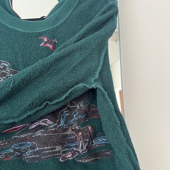 Coach Embroidered Green Crewneck Sweater with Zipper Pull - Picture 14 of 15